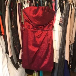 Deep red strapless dress